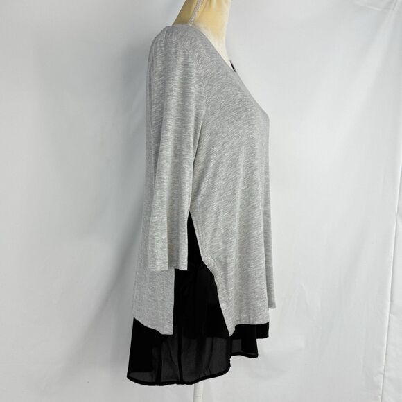Pebble and Stone Gray Black Layered Tunic Top L Bow Tie Sides Asymmetrical Hem - Picture 5 of 16